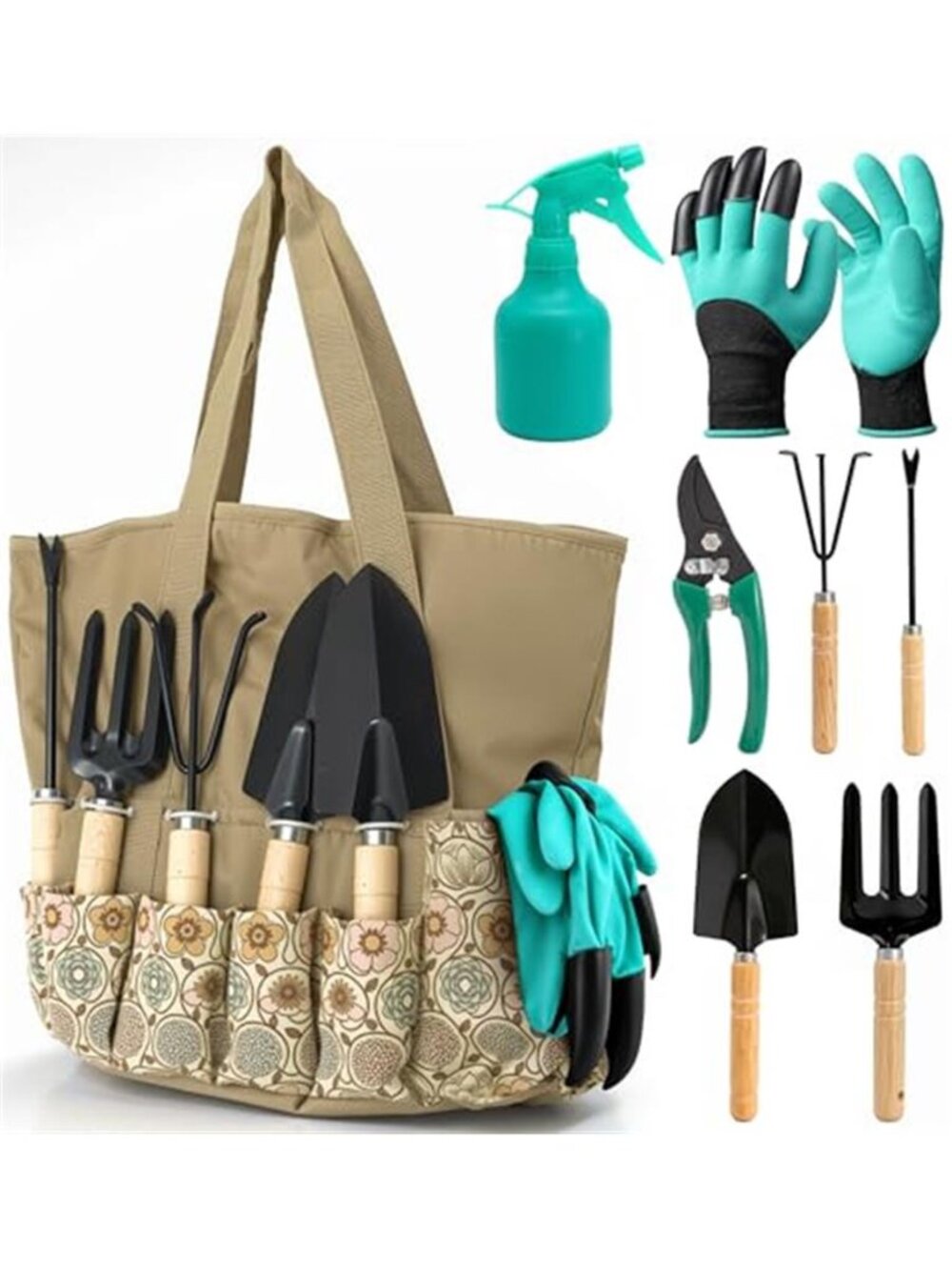 Garden Tool Set With Tote Bag Gloves Stainless Steel Gardening Kit Floral